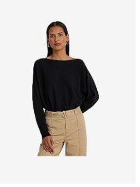 Lauren Ralph Lauren Cotton-Blend Dolman-Sleeve Sweater - Black (M)